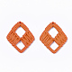 アクリルパーツ  模造ラタン編み風  菱形  サンゴ  48.5x39x4~4.5mm  穴：1.8mm OACR-T010-08F-2
