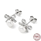 Cubic Zirconia Bowknot with Natural Pearl Stud Earrings EJEW-F318-09P-1