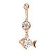 Real 18K Gold Plated Brass Rhinestone Little Fish Navel Ring Belly Rings AJEW-EE0001-50-1