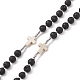 Natural Lava Rock & Synthetic Turquoise Cross Rosary Bead Necklace NJEW-JN04202-6