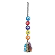 手作りのナザールボンジュウランプワーク ペンダント装飾  編組ナイロン糸とジェムストーンチップタッセルの吊り飾り  フラットラウンド  18cm HJEW-JM01053-03-1