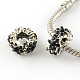 Flat Round Antique Silver Tone Alloy Rhinestone Large Hole Beads MPDL-R036-89A-1