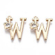 真鍮チャーム  ラインストーン付き  アルファベット  ゴールドカラー  文字.w  18x14x2.5mm  穴：1mm KK-Q768-001G-W-1
