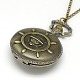 Halloween Jewelry Gifts Alloy Flat Round with Skull Pendant Necklace Pocket Watch WACH-N012-10-3