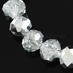Electroplate Glass Bead Strands, Half Silver Plated, Faceted, Rondelle, Clear, 12x8mm, Hole: 1mm, about 72pcs/strand, 22.6 inch
