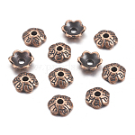 6-Petal Tibetan Style Alloy Flower Bead Caps, Cadmium Free & Nickel Free & Lead Free, Red Copper, 6x2mm, Hole: 1mm