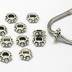 Alloy European Beads, Large Hole Beads, Rondelle, Antique Silver, 12x10.5x3.5mm, Hole: 4.5mm
