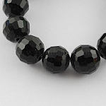 Chapelets de perles en verre transparent, facetté (96 facettes), ronde, noir, 8mm, Trou: 1mm, Environ 72 pcs/chapelet, 21.8 pouce