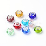 Handmade Glass European Beads, Large Hole Beads, Silver Color Brass Core, Mixed Color, 14x8mm, Hole: 5mm