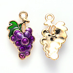 Autumn Theme Alloy Enamel Pendants, Grape, Light Gold, Purple, 17x10x3mm, Hole: 1.2mm