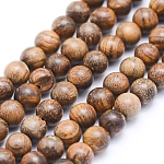 Natural African Padauk Wood Beads Strands, Undyed, Round, 6mm, Hole: 1mm, about 64pcs/strand, 15.7 inch(40cm)