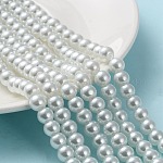 Abalorios de perla de vidrio, pearlized, redondo, blanco, 8mm, agujero: 1 mm, aproximamente 100 pcs / cadena, 30.71 pulgada (78 cm)
