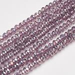 Chapelets de perles en verre électroplaqué, de couleur plaquée ab , facette, rondelle, support violet, 3x2mm, Trou: 1mm, Environ 165~169 pcs/chapelet, 15~16 pouce (38~40 cm)