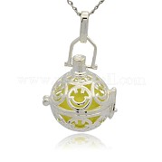 Silver Color Plated Brass Hollow Round Cage Pendants KK-J216-15S