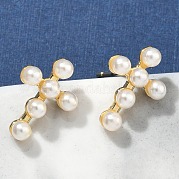 Серьги-гвоздики с крестом из латуни EJEW-A132-01G
