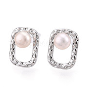 Серьги-гвоздики из натурального жемчуга из латуни PEAR-N020-05U
