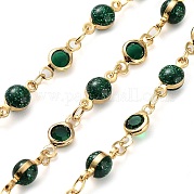 Handmade Green Glass Flat Round & Round Link Chains KK-F871-55G