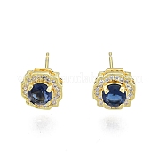 Marine Blue Glass Flower Stud Earrings with Cubic Zirconia EJEW-G322-12G