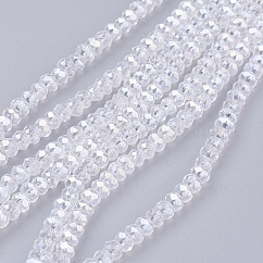 Abalorios de vidrio electroplate hebras, color de ab chapado, rondelle facetas, claro ab, 2.9~3.3x2mm, agujero: 0.5 mm, aproximamente 135~140 pcs / cadena, 32~34 cm