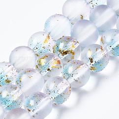 Fili di perle di vetro verniciato a spruzzo satinato, con foglia d'oro, tondo, blush alla lavanda, 8~9mm, Foro: 1.2~1.5 mm, circa 46~56pcs/filo, 14.37 pollice ~ 16.3 pollici (36.5~41.4 cm)