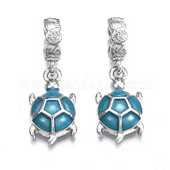 Ciondoli europei pendenti in lega smaltata a cremagliera, Ciondoli di grandi dimensioni, cadmio & nichel &piombo libero, platino, tartaruga, blu cadetto, 30mm, Foro: 5 mm, tartaruga: 19x11x5 mm