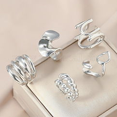 Ensembles de bagues de manchette ouvertes en alliage pour femmes, couleur d'argent, diamètre intérieur : réglable