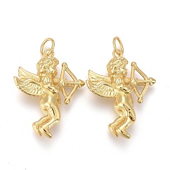 Messing Anhänger & Charms, cadmiumfrei und bleifrei, langlebig plattiert, mit Ringe springen, Amor, golden, 28x22x6.5 mm, Bohrung: 3 mm