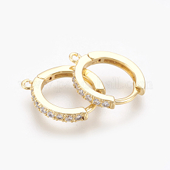 Latón micro pavimentar circonio cúbico huggie aro pendiente fornituras, sin níquel, Claro, dorado, 16x14x2mm, agujero: 1 mm, pin: 1 mm