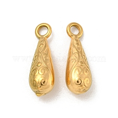 Placcatura ionica (ip) ciondoli in acciaio inossidabile 304, ciondoli a goccia, vero placcato oro 18k, 16.5x5.5x5mm, Foro: 1.8 mm