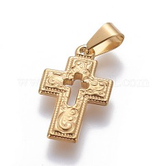 Ionenplattierung (IP) 304 Edelstahlanhänger, Kreuz, golden, 23.8x14.5x2.4 mm, Bohrung: 8x4 mm