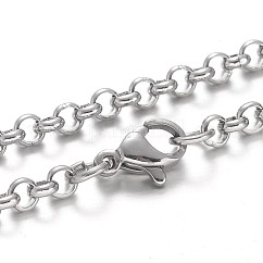 Collares de cadena rolo de acero inoxidable 304 resistentes al deslustre, con cierre de langosta, color acero inoxidable, 23.6 pulgada (60 cm)