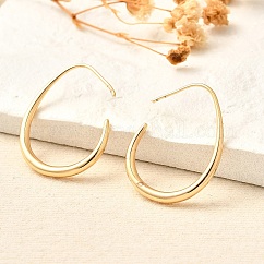 Orecchini pendenti in ottone, nichel libero, lacrima, vero placcato oro 18k, 25x19x2mm, ago :0.7mm
