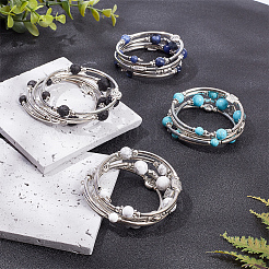 4 Stück Wickelarmband-Set mit runden Perlen und natürlichen Edelsteinen in 4 Stilen&nbsp;BJEW-AN0001-35