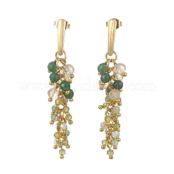 Boucles d'oreilles puces en acier inoxydable 304 ornées de pierres précieuses naturelles mélangées&nbsp;EJEW-JE07520-03