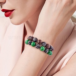 Bracciale elasticizzato con perline rotonde in giada mashan naturale marrone cocco&nbsp;BJEW-SW00077-09