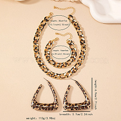 Collane e bracciali con catena a maglie ovali in lega con stampa leopardata e set di orecchini a bottone triangolari&nbsp;FS-WG20E63-01