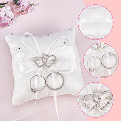 Almohadilla de anillo de bodas de seda tributo con cinta de poliéster y corazón de aleación&nbsp;DIY-WH0325-48A