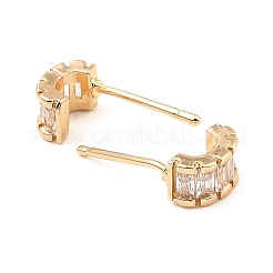 Boucles d'oreilles rectangulaires incurvées en laiton pavé de zircone cubique transparente pour femmes&nbsp;EJEW-G362-10KCG