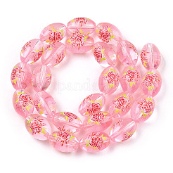 Perle di vetro trasparente stampate con immagini di fiori e verniciate a spruzzo&nbsp;GLAA-S047-07A-C01-A