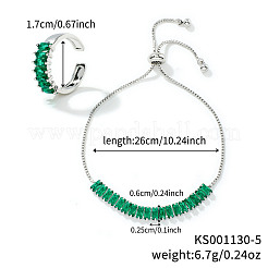 Schicke Sets aus rechteckigen Messing-Strass-Schiebearmbändern und Manschettenringen für den Alltag&nbsp;VC3129-4