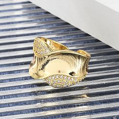 Offene Manschettenringe aus Messing mit Mikropavé und klaren kubischen Zirkonia für Damen&nbsp;LS-RJEW-M026-02G-04