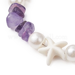 Seestern-Armbänder aus synthetischem Türkis und natürlichen Amethyst-Chip-Perlen für Frauen&nbsp;BJEW-JB11264-01