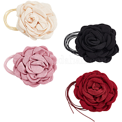 4 Stück 4 Farben Polyester 3D Blumen Wickelhalsketten für Frauen&nbsp;NJEW-SP0001-13