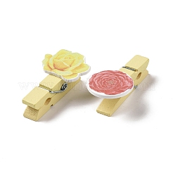 Wäscheklammern aus Holz und Eisen mit Blumenmotiven&nbsp;AJEW-H137-07
