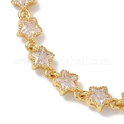 Pulseras de cadena de eslabones con circonitas cúbicas pavé de latón en forma de estrella para mujer&nbsp;BJEW-P385-03G-02