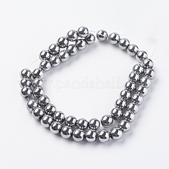 Chapado en plata magnéticos hematites sintética abalorios redondos de hebras&nbsp;X-G-H1098-1
