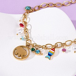 Collares colgantes de elefante y pez esmaltados de colores en acero inoxidable 304 para mujer&nbsp;NJEW-F346-04G