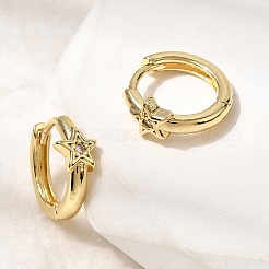 Orecchini a cerchio con micro pavé di zirconi cubici trasparenti in ottone a forma di stella per donna&nbsp;EJEW-G460-05G
