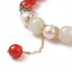 Bracciale elasticizzato con corniola naturale (tinta e riscaldata) e pietra di luna bianca e perline con ciondoli nappa per donna&nbsp;BJEW-JB09009-02