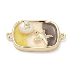 Breloques connecteurs en forme d'étoile de mer en forme de rectangle en laiton émaillé&nbsp;KK-M308-08G-02